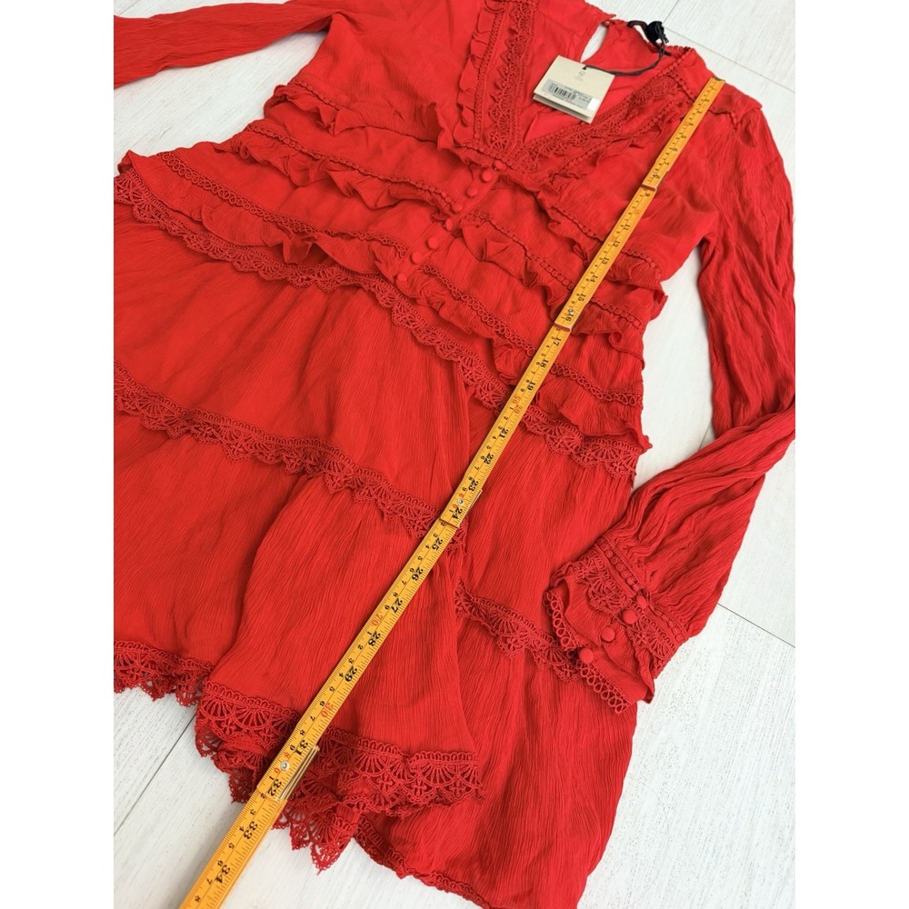 NWT AllSaints Zora Floral Ruffle Mini Dress Sz 8 US - Red Tiered $299 - Picture 15 of 16